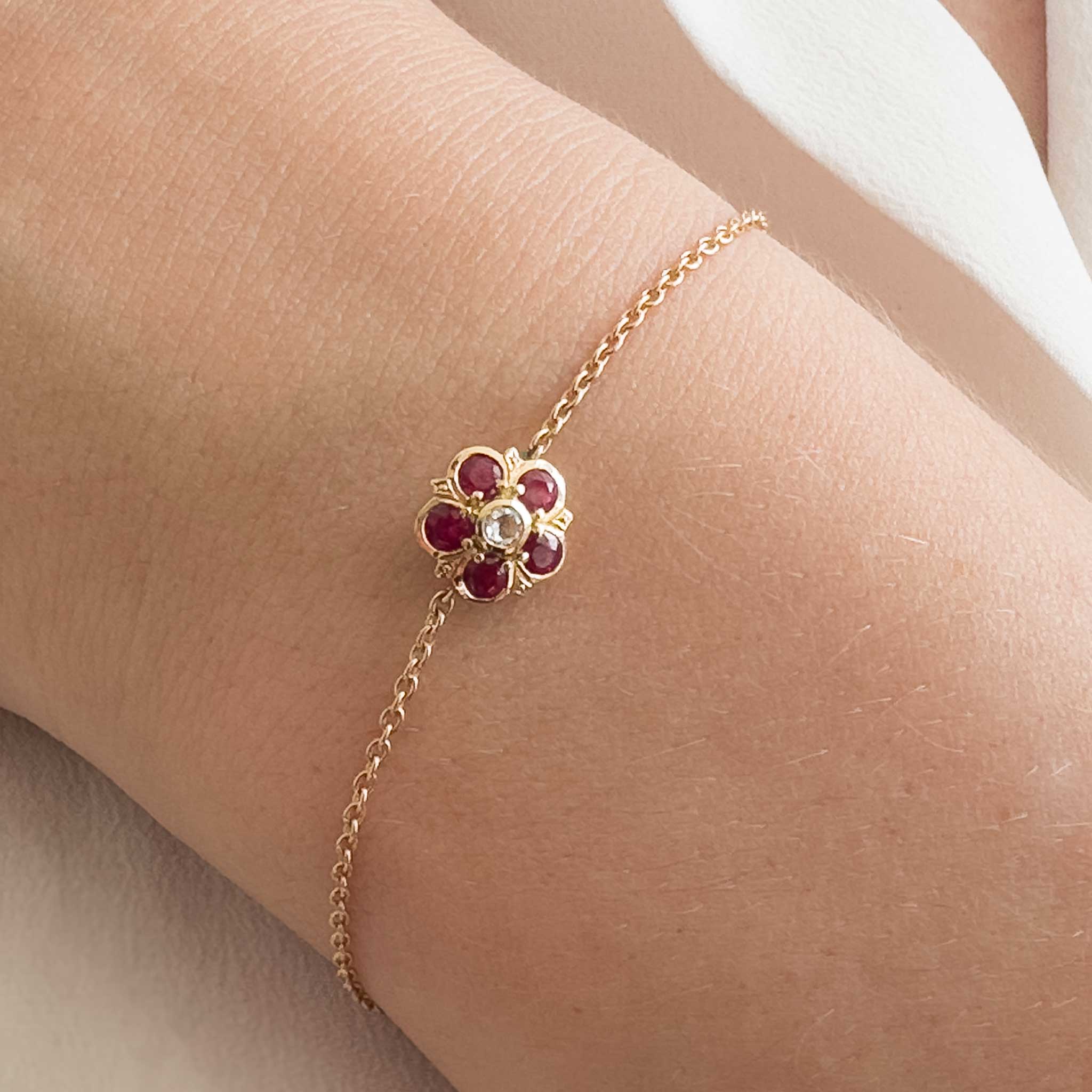 Ruby and Diamond Rose Bracelet in 18ct Yellow Gold